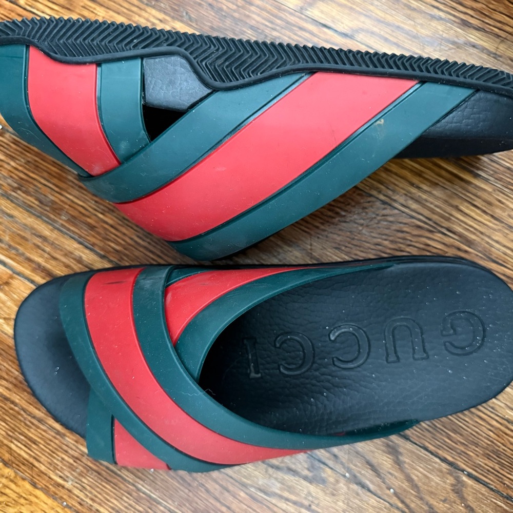 Gucci Green and Red Rubber Slide Sandals